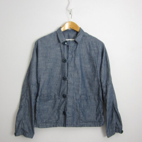 Vtg Zucca Travail Womens Small Blue LS Linen Cotton Blend Jacket Made in France - Picture 1 of 15